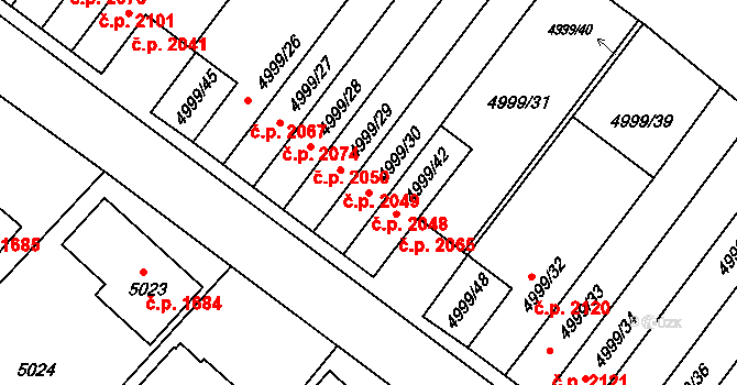 Pod Bezručovým vrchem 2048, Krnov na parcele st. 4999/30 v KÚ Krnov-Horní Předměstí, Katastrální mapa