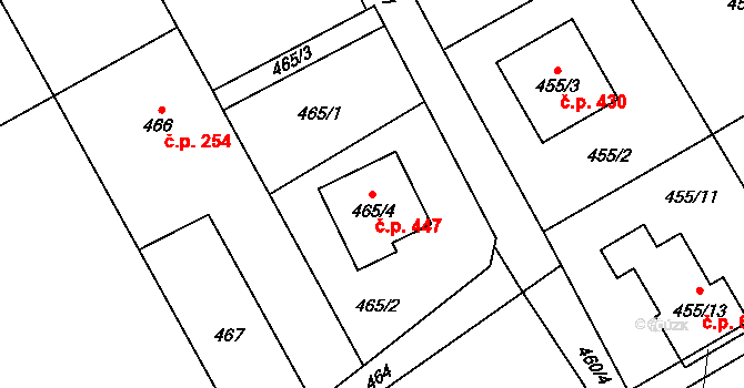Krmelín 447 na parcele st. 465/4 v KÚ Krmelín, Katastrální mapa