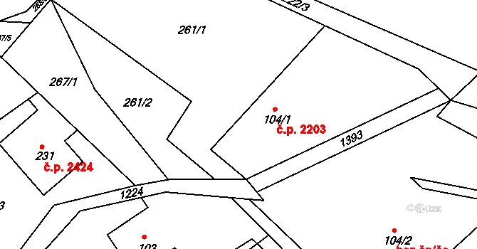 Šumperk 2203 na parcele st. 104/1 v KÚ Horní Temenice, Katastrální mapa