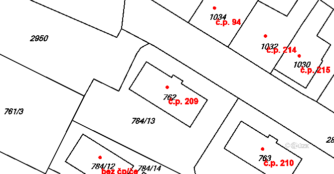 Dačice V 209, Dačice na parcele st. 762 v KÚ Dačice, Katastrální mapa