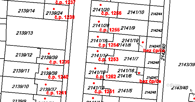 Hulín 1253 na parcele st. 2141/17 v KÚ Hulín, Katastrální mapa