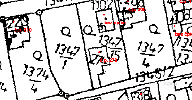 Vráž 279 na parcele st. 274 v KÚ Vráž u Berouna, Katastrální mapa