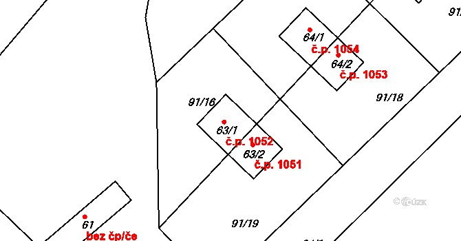 Kozlov 1052 na parcele st. 63/1 v KÚ Kozlov u Velkého Újezdu, Katastrální mapa