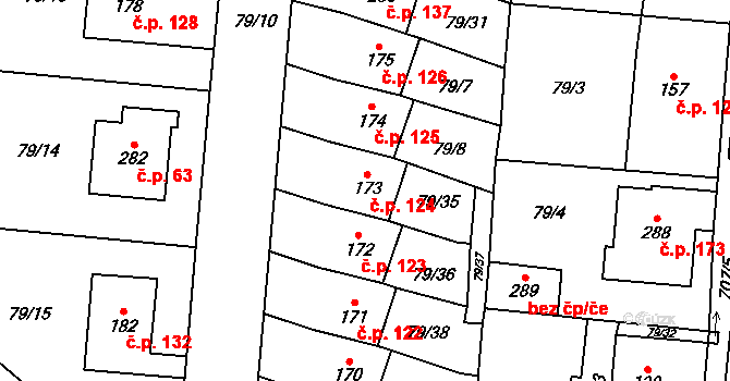 Poplze 124, Libochovice na parcele st. 173 v KÚ Poplze, Katastrální mapa