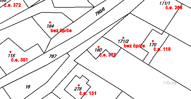 Třebušín 375 na parcele st. 180 v KÚ Třebušín, Katastrální mapa