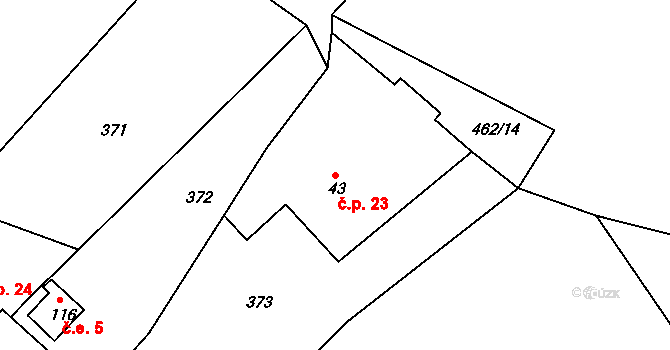Hlásná Lhota 23, Podhradí na parcele st. 43 v KÚ Hlásná Lhota u Jičína, Katastrální mapa