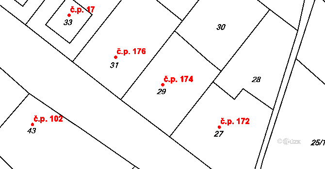 Choryně 174 na parcele st. 29 v KÚ Choryně, Katastrální mapa