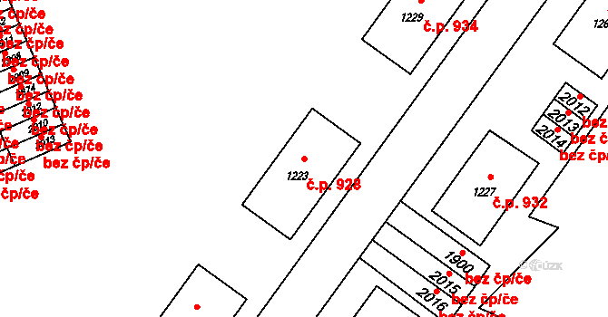 Rožnov pod Radhoštěm 928 na parcele st. 1223 v KÚ Rožnov pod Radhoštěm, Katastrální mapa