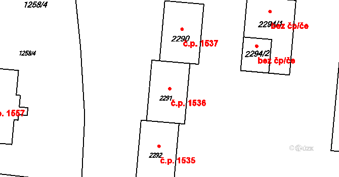 Rožnov pod Radhoštěm 1536 na parcele st. 2291 v KÚ Rožnov pod Radhoštěm, Katastrální mapa