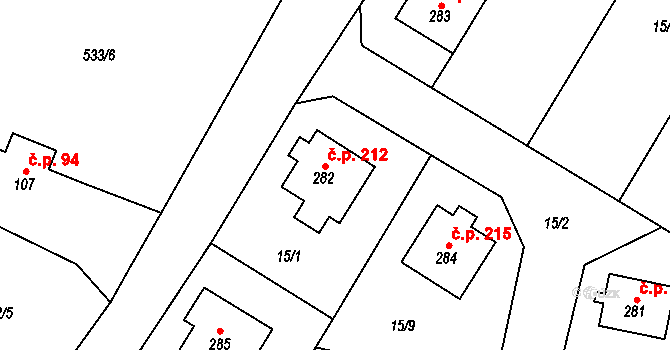 Libuň 212 na parcele st. 282 v KÚ Libuň, Katastrální mapa