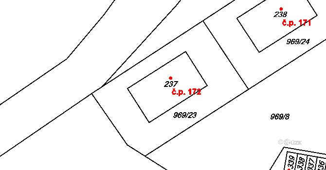 Těchonín 172 na parcele st. 237 v KÚ Těchonín, Katastrální mapa