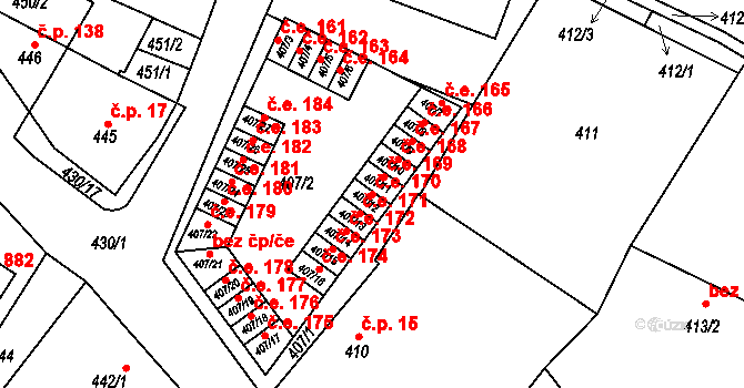 Miřetice u Klášterce nad Ohří 170, Klášterec nad Ohří na parcele st. 407/12 v KÚ Miřetice u Klášterce nad Ohří, Katastrální mapa