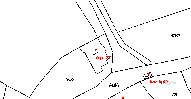 Nový Telečkov 27 na parcele st. 54 v KÚ Nový Telečkov, Katastrální mapa