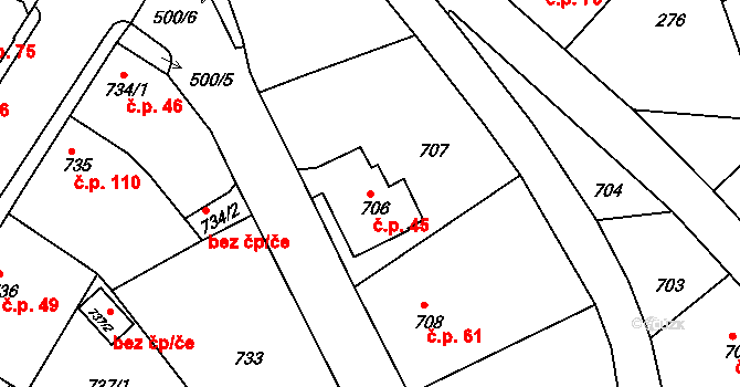 Děčín XXXII-Boletice nad Labem 45, Děčín na parcele st. 706 v KÚ Boletice nad Labem, Katastrální mapa