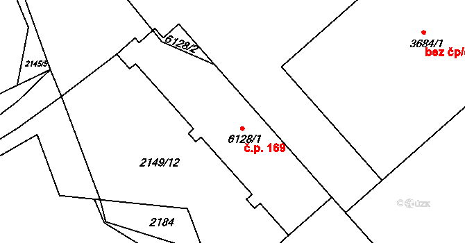 Jejkov 169, Třebíč na parcele st. 6128/1 v KÚ Třebíč, Katastrální mapa