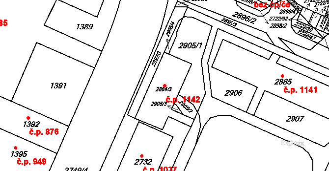Černovice 1142, Brno na parcele st. 2884/3 v KÚ Černovice, Katastrální mapa