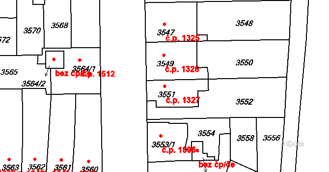 Tábor 1327 na parcele st. 3551 v KÚ Tábor, Katastrální mapa