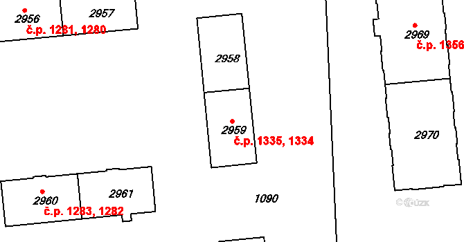 Sokolov 1334,1335 na parcele st. 2959 v KÚ Sokolov, Katastrální mapa