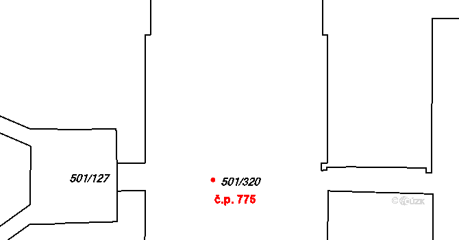 Ráj 775, Karviná na parcele st. 501/320 v KÚ Ráj, Katastrální mapa