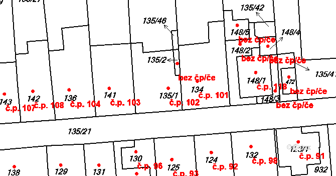 Luby 102, Klatovy na parcele st. 135/1 v KÚ Luby, Katastrální mapa