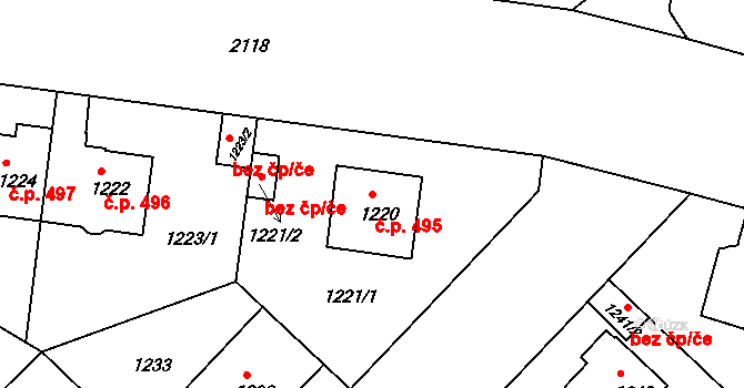 Střešovice 495, Praha na parcele st. 1220 v KÚ Střešovice, Katastrální mapa