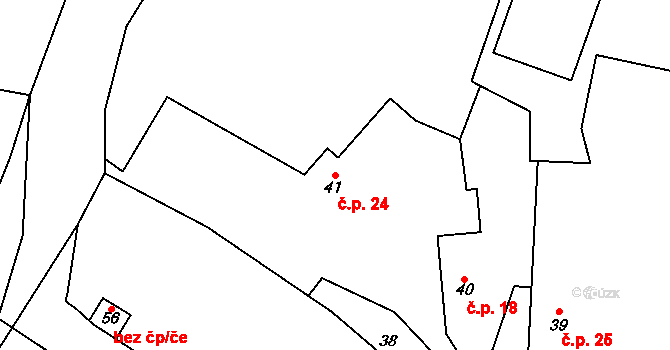 Horní Hbity 24, Jablonná na parcele st. 41 v KÚ Horní Hbity, Katastrální mapa