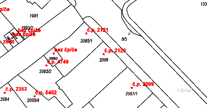 Chomutov 2120 na parcele st. 2086 v KÚ Chomutov II, Katastrální mapa