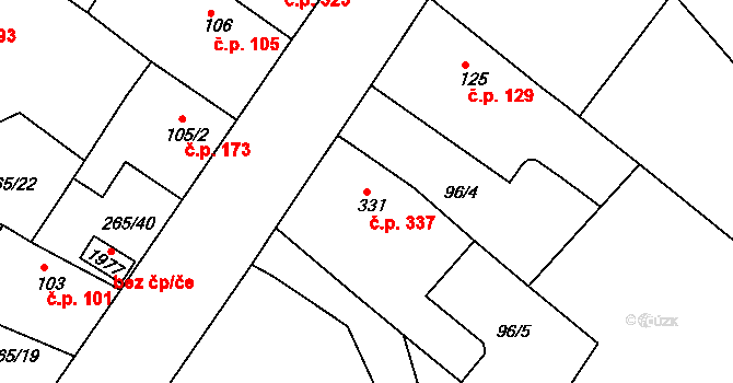Pouchov 337, Hradec Králové na parcele st. 331 v KÚ Pouchov, Katastrální mapa