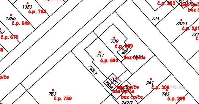 Doubravka 590, Plzeň na parcele st. 737 v KÚ Doubravka, Katastrální mapa