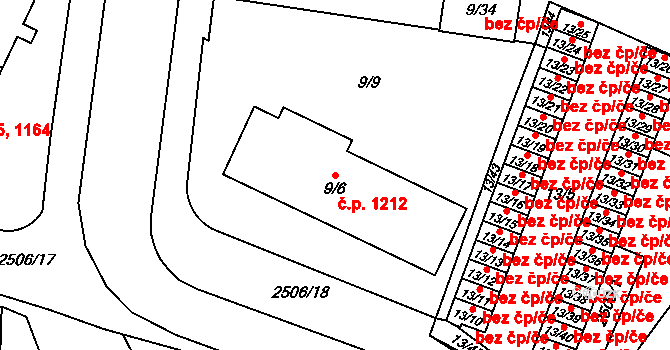 Doubravka 1212, Plzeň na parcele st. 9/6 v KÚ Doubravka, Katastrální mapa