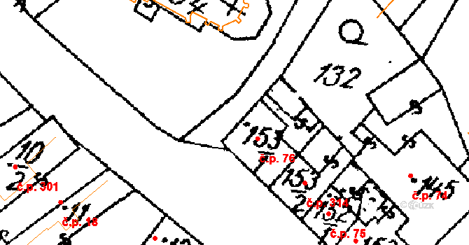 Žiželice 76 na parcele st. 153/1 v KÚ Žiželice nad Cidlinou, Katastrální mapa