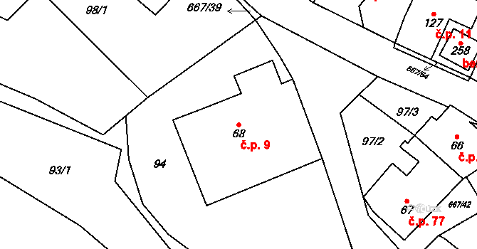 Černovír 9, Ústí nad Orlicí na parcele st. 68 v KÚ Černovír u Ústí nad Orlicí, Katastrální mapa
