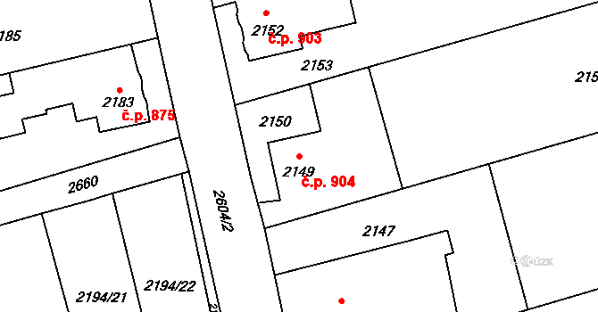Prostřední Suchá 904, Havířov na parcele st. 2149 v KÚ Prostřední Suchá, Katastrální mapa
