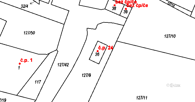 Špinov 24, Nížkov na parcele st. 36 v KÚ Špinov, Katastrální mapa
