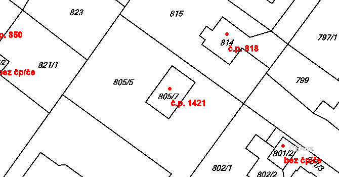 Kopřivnice 1421 na parcele st. 805/7 v KÚ Kopřivnice, Katastrální mapa