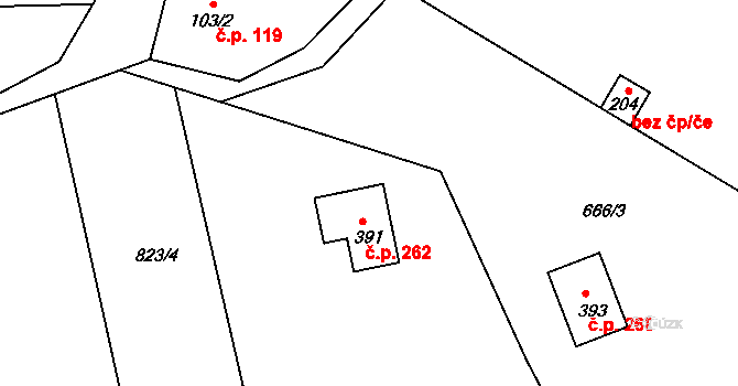Bohdíkov 262 na parcele st. 391 v KÚ Dolní Bohdíkov, Katastrální mapa