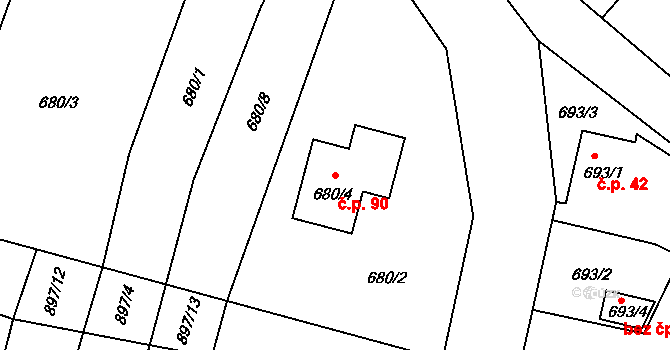 Mříč 90, Křemže na parcele st. 680/4 v KÚ Křemže, Katastrální mapa