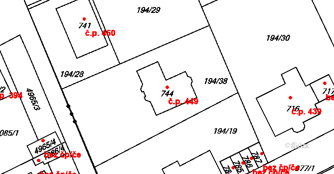 Černčice 449 na parcele st. 744 v KÚ Černčice u Loun, Katastrální mapa