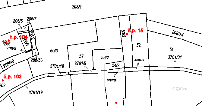 Holešov 1636 na parcele st. 59/2 v KÚ Holešov, Katastrální mapa