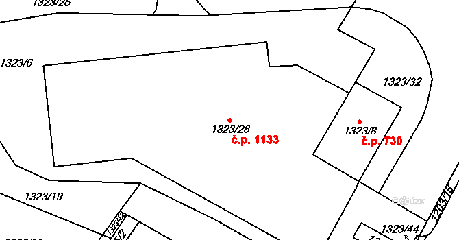 Chodov 1133 na parcele st. 1323/26 v KÚ Dolní Chodov, Katastrální mapa