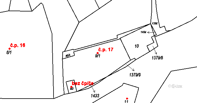 Semněvice 17 na parcele st. 9/1 v KÚ Semněvice, Katastrální mapa