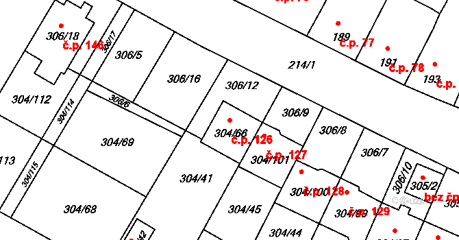 Ponětovice 126 na parcele st. 304/66 v KÚ Ponětovice, Katastrální mapa