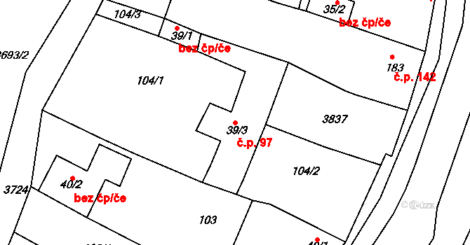 Horní Bojanovice 97 na parcele st. 39/3 v KÚ Horní Bojanovice, Katastrální mapa