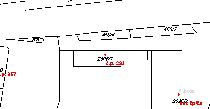 Předměstí 233, Litoměřice na parcele st. 2695/1 v KÚ Litoměřice, Katastrální mapa