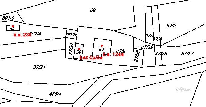 Zdeslavice 1244, Černíny na parcele st. 51 v KÚ Zdeslavice u Černín, Katastrální mapa