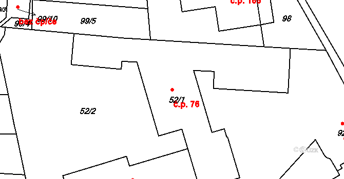 Dolní Lhota 76, Blansko na parcele st. 52/1 v KÚ Dolní Lhota, Katastrální mapa