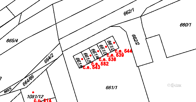 Mokrá 538, Mokrá-Horákov na parcele st. 661/4 v KÚ Mokrá u Brna, Katastrální mapa