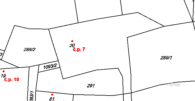 Kouty 7, Smilkov na parcele st. 20 v KÚ Kouty u Smilkova, Katastrální mapa