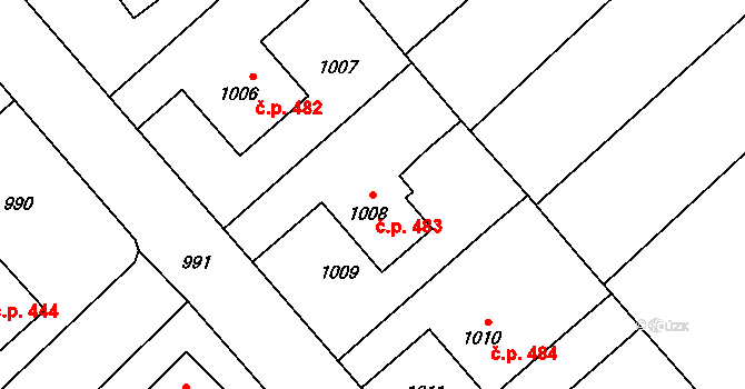 Měřín 483 na parcele st. 1008 v KÚ Měřín, Katastrální mapa