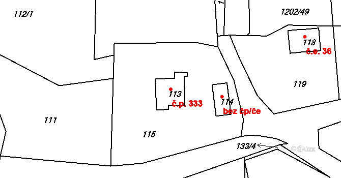 Zádveřice 333, Zádveřice-Raková na parcele st. 113 v KÚ Zádveřice, Katastrální mapa